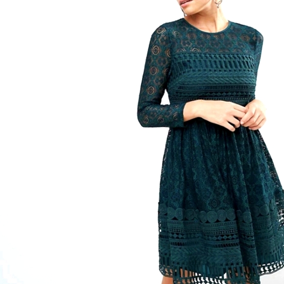 ASOS DESIGN forest green lace mini skater dress